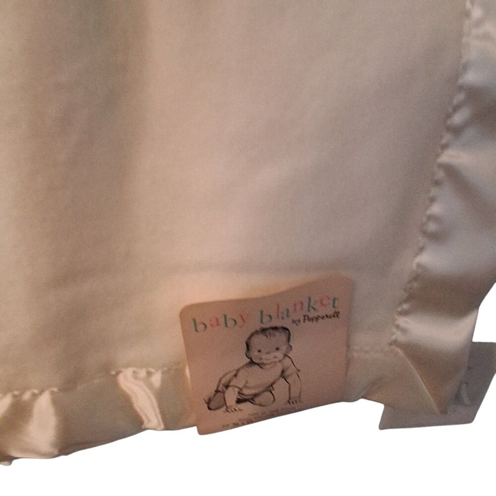 Pepperell nwt new old stock baby blanket fleece satin binding ivory 36x50